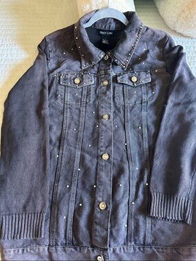 Tracy Lynn Black Denim-Look Studded Jacket